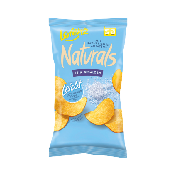 Lorenz Naturals Chips, 30% weniger Fett, leicht gesalzen, 95g Produktbild, Vorderseite der Verpackung
